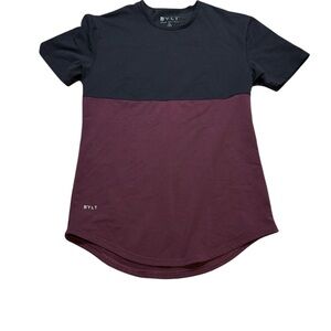 👕Bylt Drop-Cut Lux Tee Men’s Small Black Burgundy Colorblock Curved Hem Shirt👕